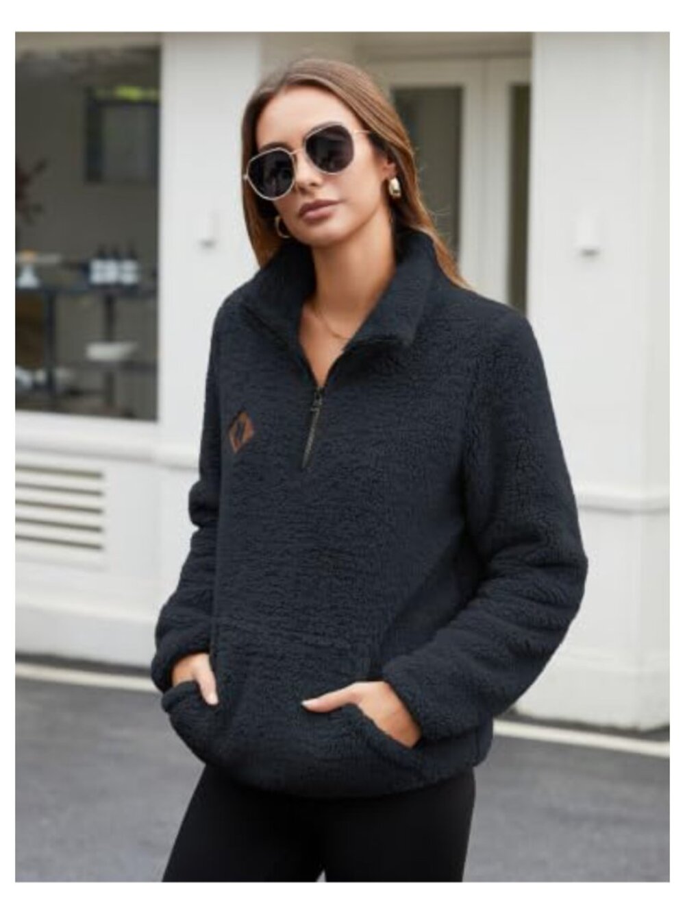 Women Fleece Pullover Sweatshirt with Pockets Half Zip - Picture 2 of 6